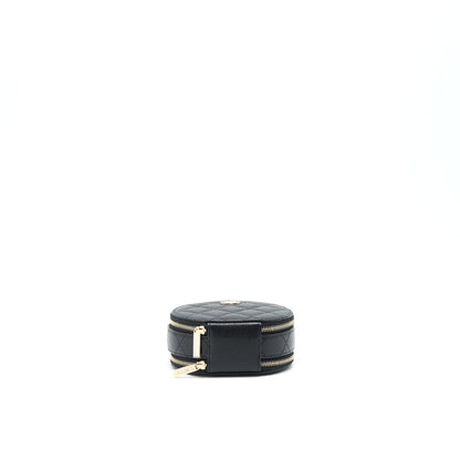Chanel 22C Top Handle Round Vanity Black With Chain Caviar L
