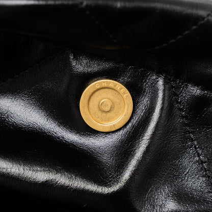 Chanel Small 22 Bag Gold Letter Shiny Calfskin Black Brushed  (Microchip)