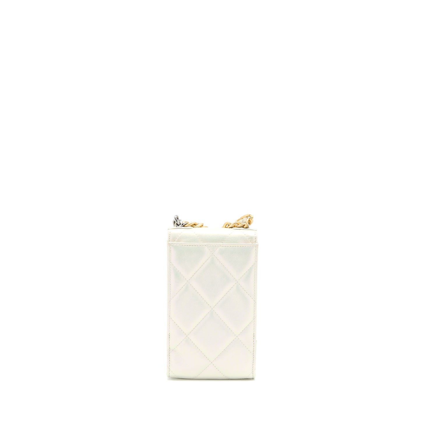 Chanel 19 Phone Pouch With Chain Iridescent White