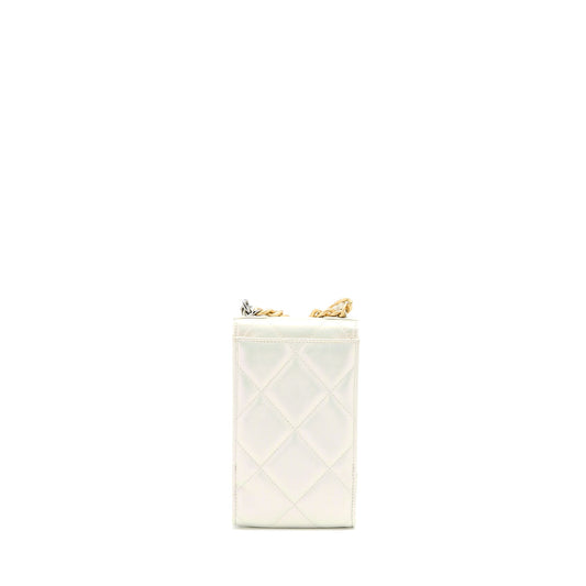 Chanel 19 Phone Pouch With Chain Iridescent White
