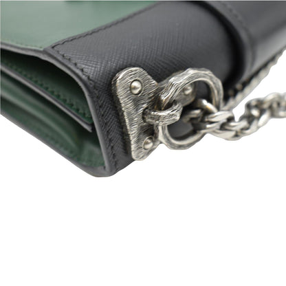PRADA Cahier Swarovski Crystals Leather Shoulder Bag Green