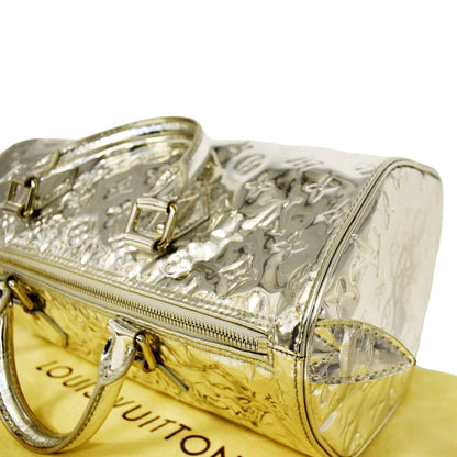 LOUIS VUITTON Speedy 30 Miroir Monogram Patent Leather Satchel Bag Metallic Silver