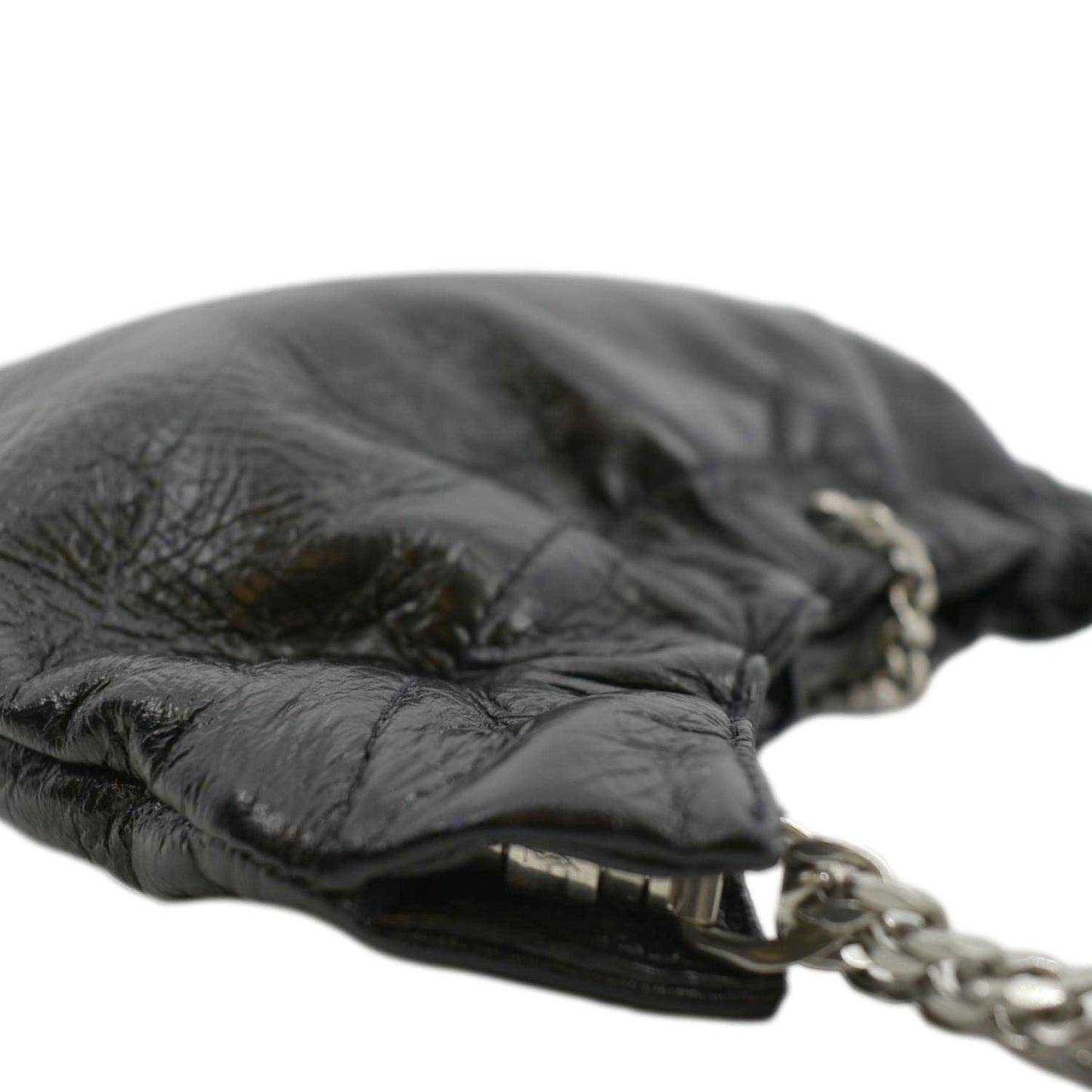 YVES SAINT LAURENT Pac Pac Ruched Leather Hobo Bag Black