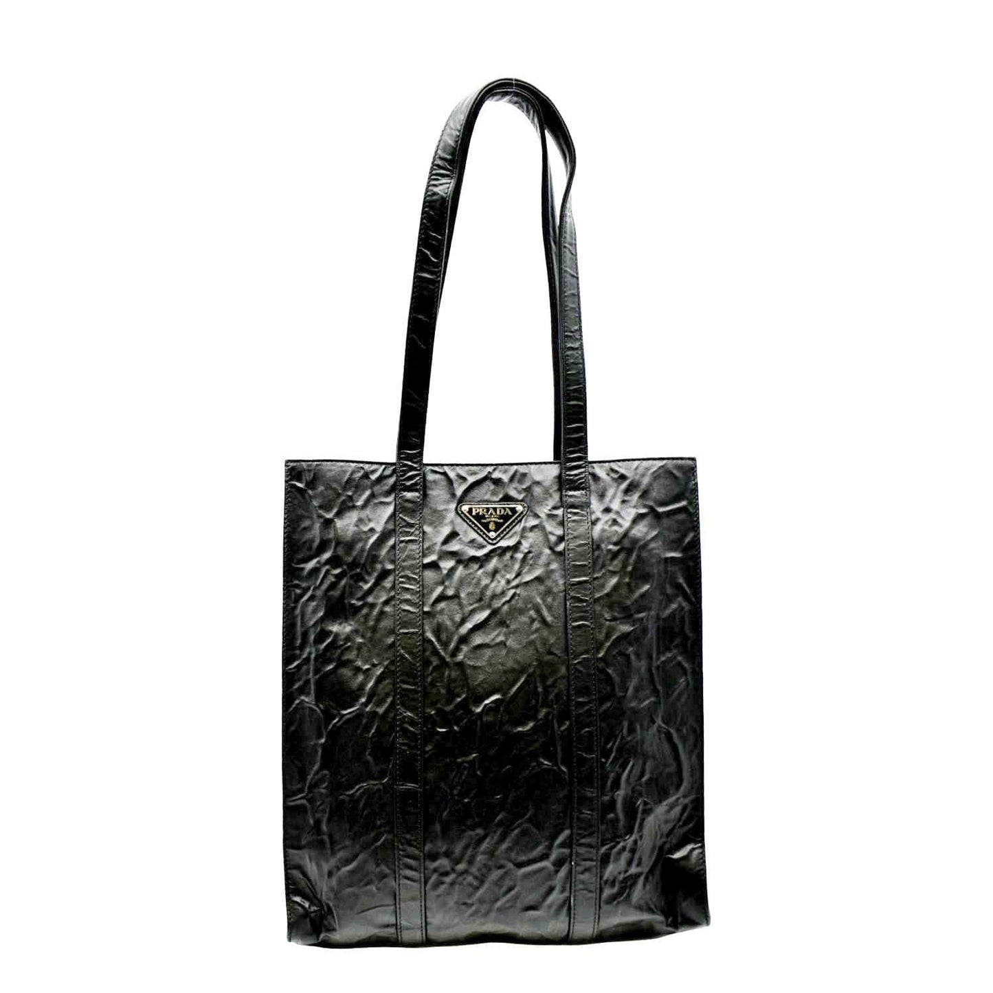 PRADA Small Antique Nappa Leather Tote Black