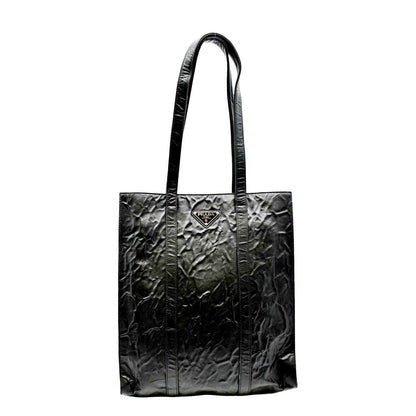 PRADA Small Antique Nappa Leather Tote Black