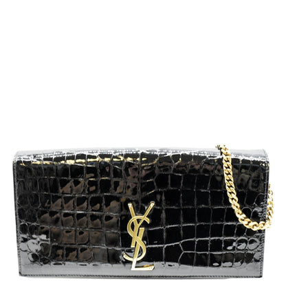 YVES SAINT LAURENT Kate 99 Embossed Alligator Leather Chain Shoulder Bag Black