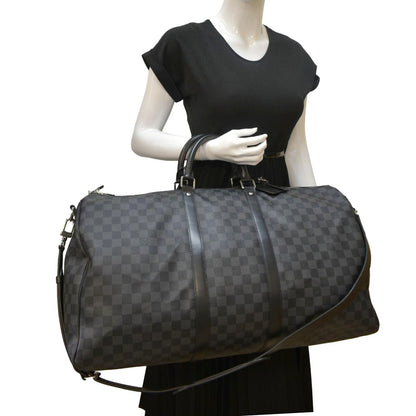 LOUIS VUITTON Keepall 55 Bandouliere Damier Graphite Travel Bag Black