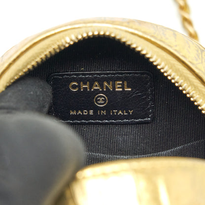 Chanel mini Round Vanity with chain Croc Embossed leather Gold