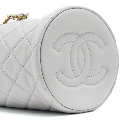 Chanel 22B Pearl Crush Bucket Bag Lambskin Grey  (Microchip)