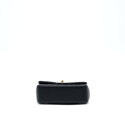 Chanel 21K Top Handle Mini Rectangular Flap Bag Lambskin Black Brushed (Microchip)