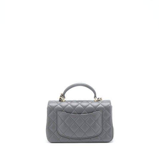 Chanel 22A Top Handle Mini Rectangular Flap Bag Lambskin Grey L(Microchip)