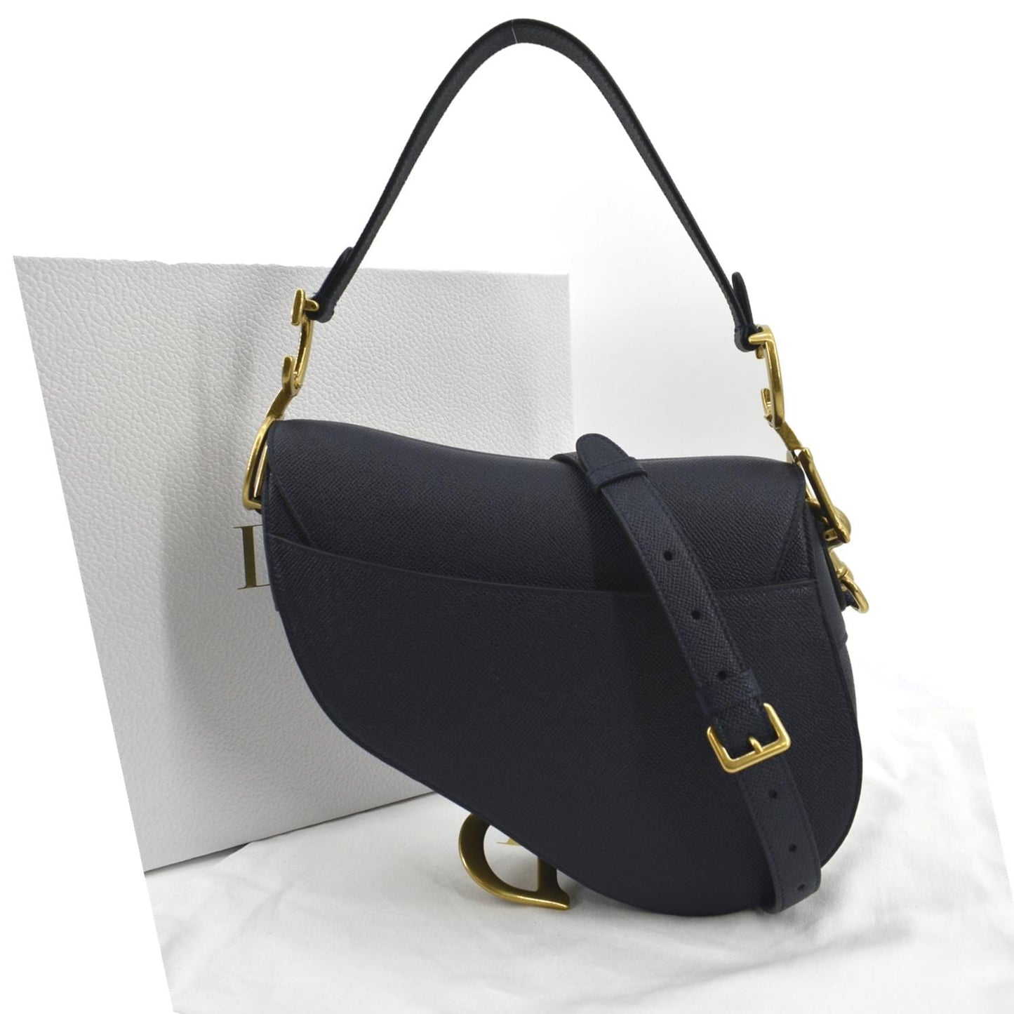 CHRISTIAN DIOR Saddle Grained Calfskin Leather Shoulder Bag Royal Blue