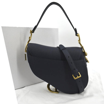CHRISTIAN DIOR Saddle Grained Calfskin Leather Shoulder Bag Royal Blue