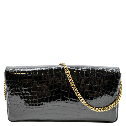 YVES SAINT LAURENT Kate 99 Embossed Alligator Leather Chain Shoulder Bag Black