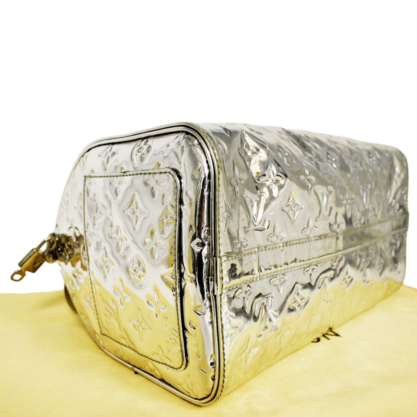 LOUIS VUITTON Speedy 30 Miroir Monogram Patent Leather Satchel Bag Metallic Silver