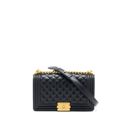 Chanel Medium Boy Bag Caviar Black Brushed  (Microchip)