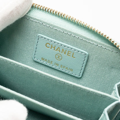 Chanel Zip Card Holder Caviar Light Green L
