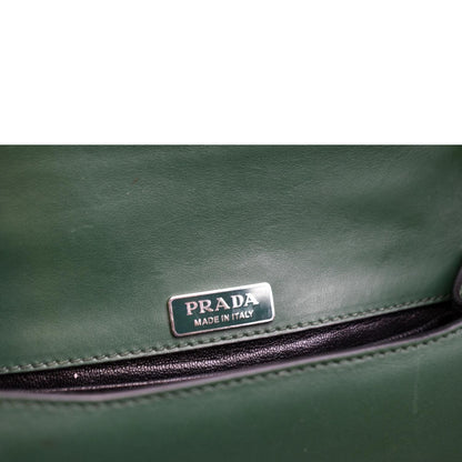 PRADA Cahier Swarovski Crystals Leather Shoulder Bag Green