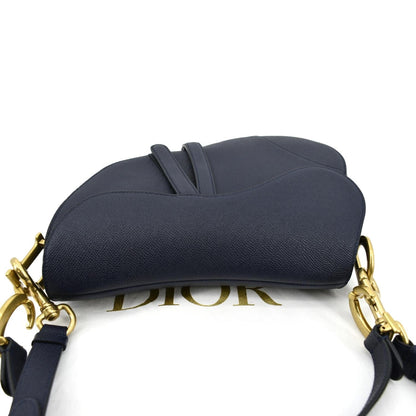 CHRISTIAN DIOR Saddle Grained Calfskin Leather Shoulder Bag Royal Blue