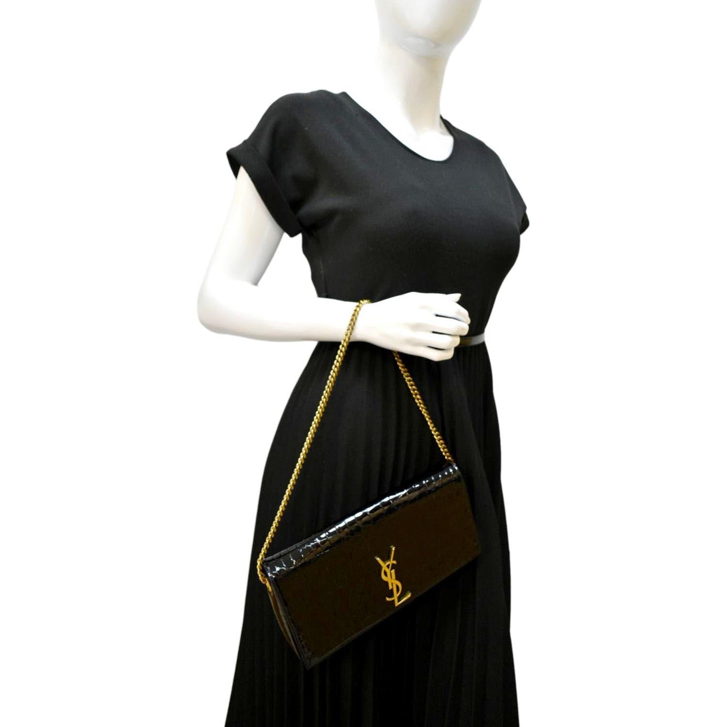 YVES SAINT LAURENT Kate 99 Embossed Alligator Leather Chain Shoulder Bag Black