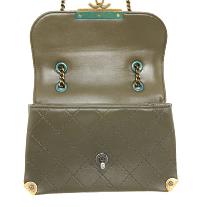 Chanel Messenger Flap Bag Lambskin Olive Green Ruthenium