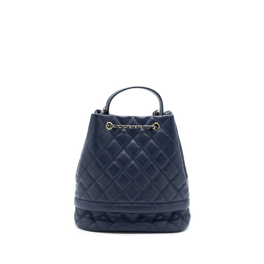 Chanel Top Handle Bucket Bag Caviar Navy Blue L