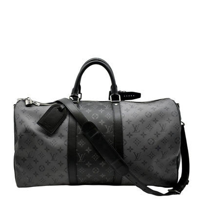 LOUIS VUITTON Keepall 50 Bandouliere Monogram Eclipse Canvas Travel Bag Black