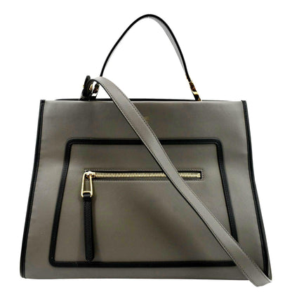 FENDI Runway Shopper Leather Tote Shoulder Bag Grey