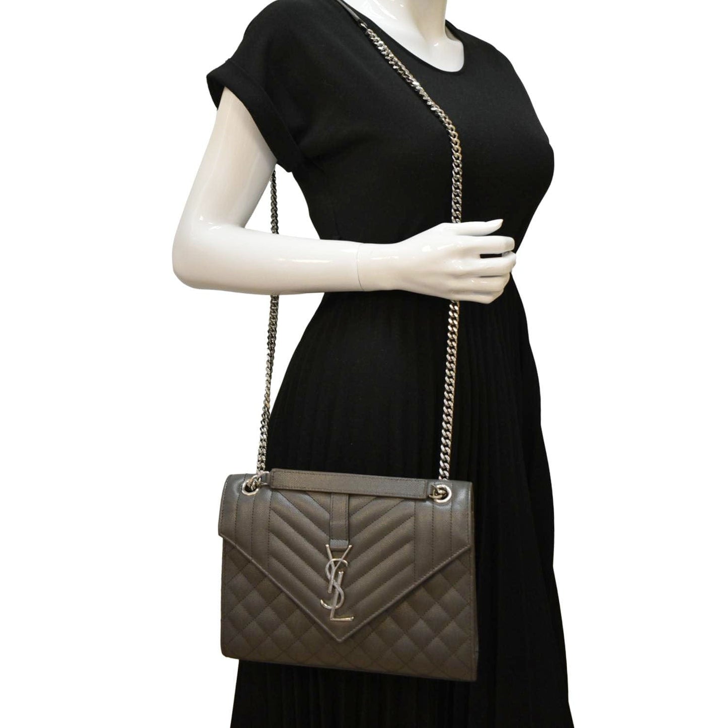 YVES SAINT LAURENT Envelope Chain Medium Mix Matelassé Leather Crossbody Bag Grey