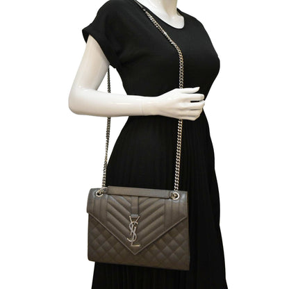 YVES SAINT LAURENT Envelope Chain Medium Mix Matelassé Leather Crossbody Bag Grey