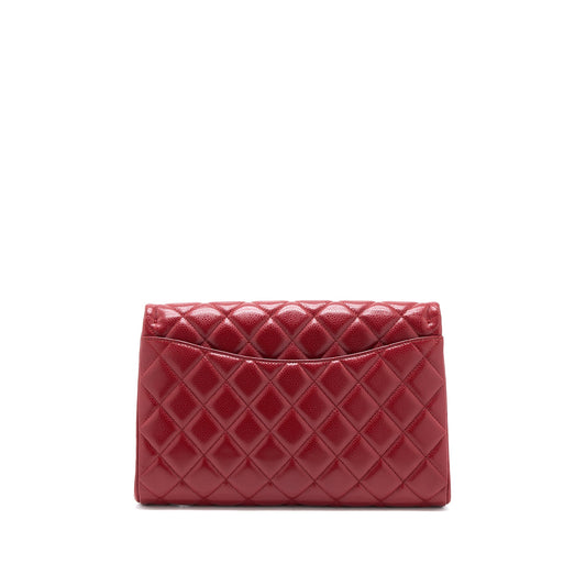 Chanel Classic Timeless Flap Clutch with Chain Caviar Red