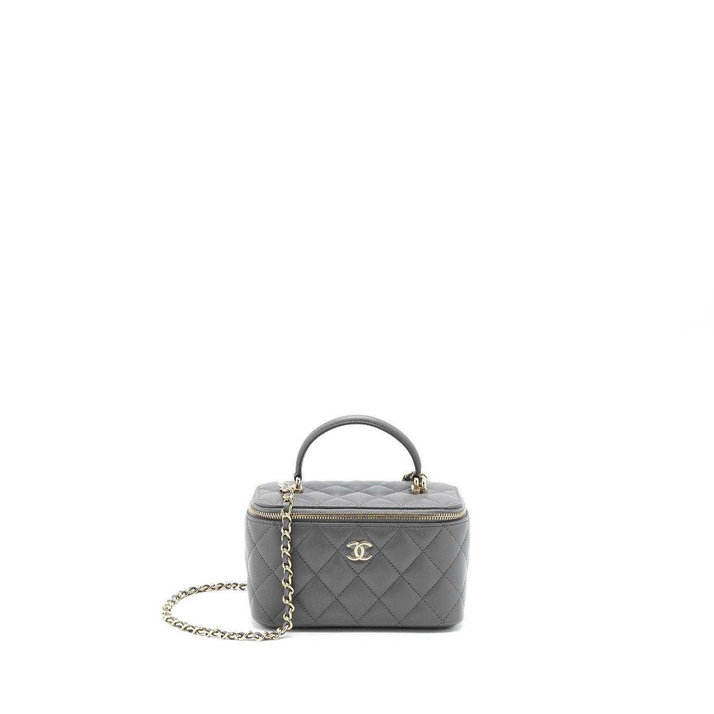 Chanel 22A Top Handle Long Vanity With Chain Lambskin Grey L