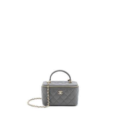 Chanel 22A Top Handle Long Vanity With Chain Lambskin Grey L
