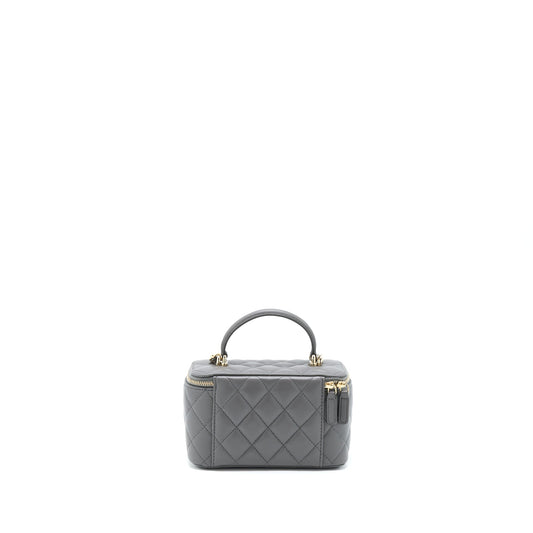 Chanel 22A Top Handle Long Vanity With Chain Lambskin Grey L