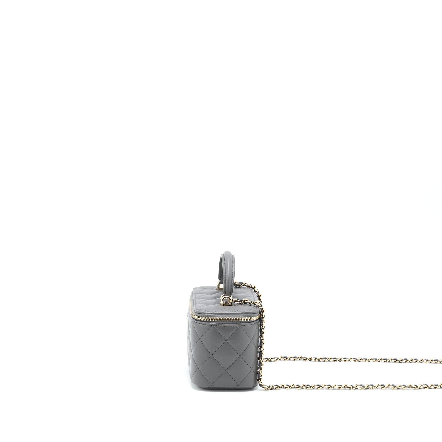 Chanel 22A Top Handle Long Vanity With Chain Lambskin Grey L