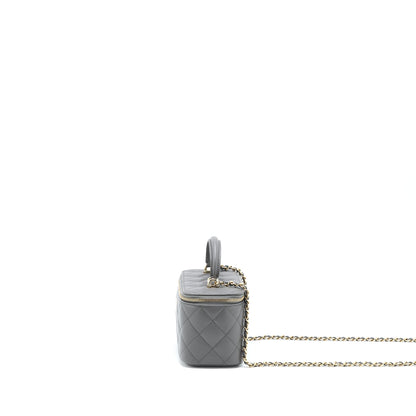 Chanel 22A Top Handle Long Vanity With Chain Lambskin Grey L