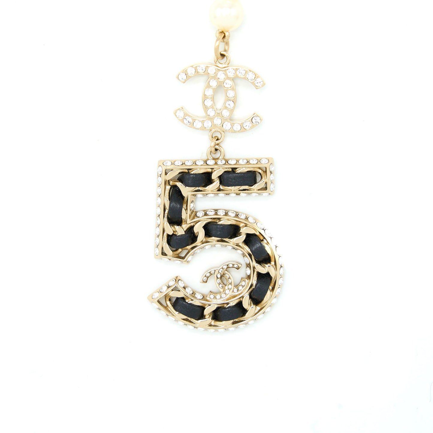 Chanel Size 85 No.5 Pearl Belt Leather/Pearl/Crystal Light Gold Tone