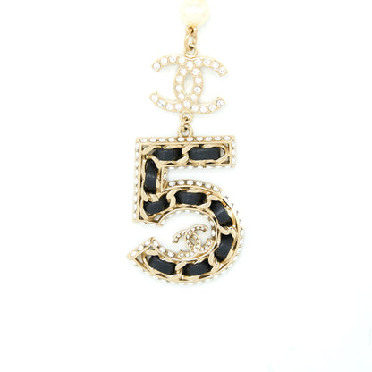 Chanel Size 85 No.5 Pearl Belt Leather/Pearl/Crystal Light Gold Tone