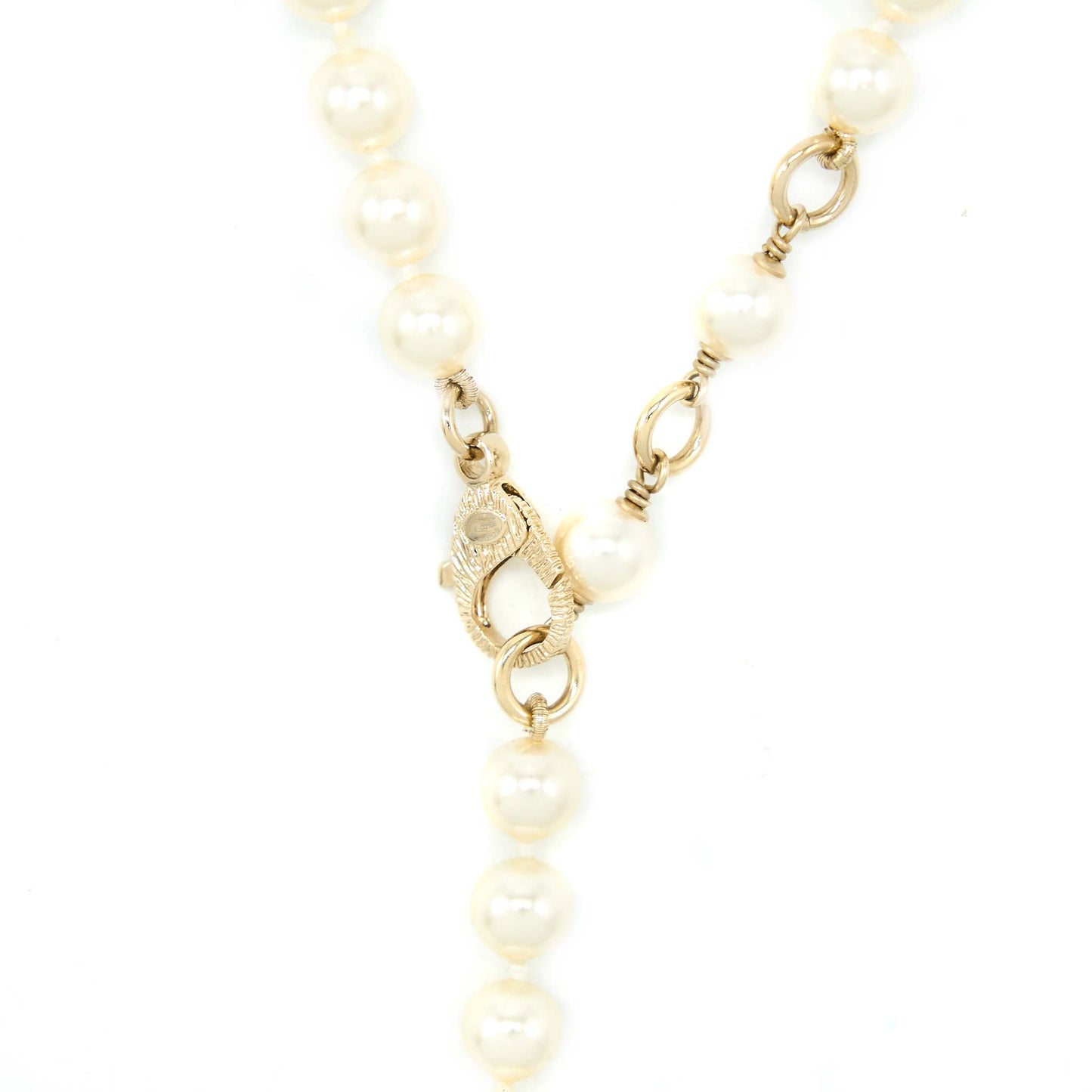 Chanel Size 85 No.5 Pearl Belt Leather/Pearl/Crystal Light Gold Tone