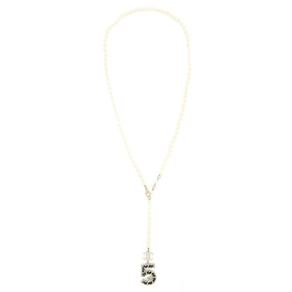 Chanel Size 85 No.5 Pearl Belt Leather/Pearl/Crystal Light Gold Tone