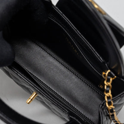 Chanel 23K mini kelly shopping tote bag Calfskin black  (microchip)