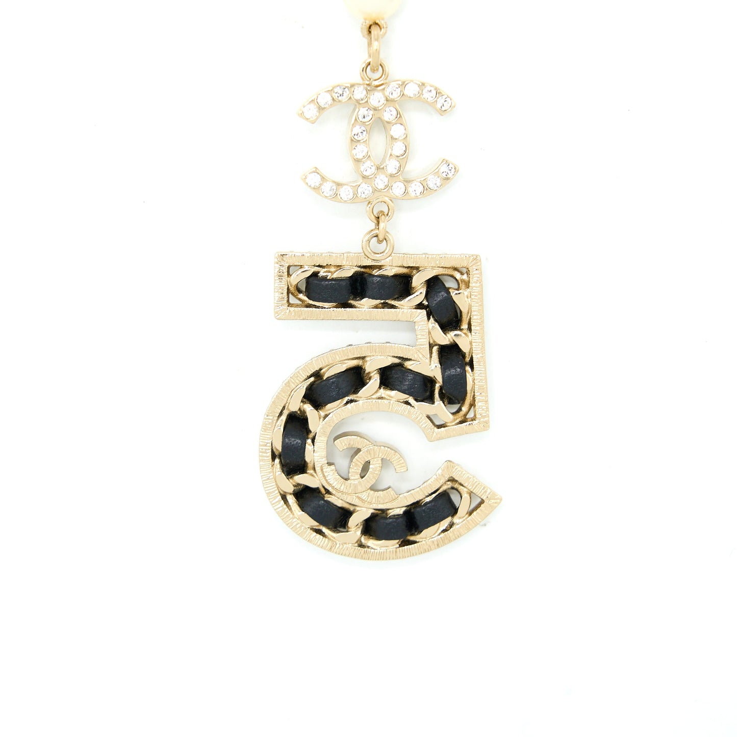Chanel Size 85 No.5 Pearl Belt Leather/Pearl/Crystal Light Gold Tone