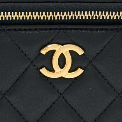 Chanel Leather Chain Top Handle Long Vanity Lambskin Black