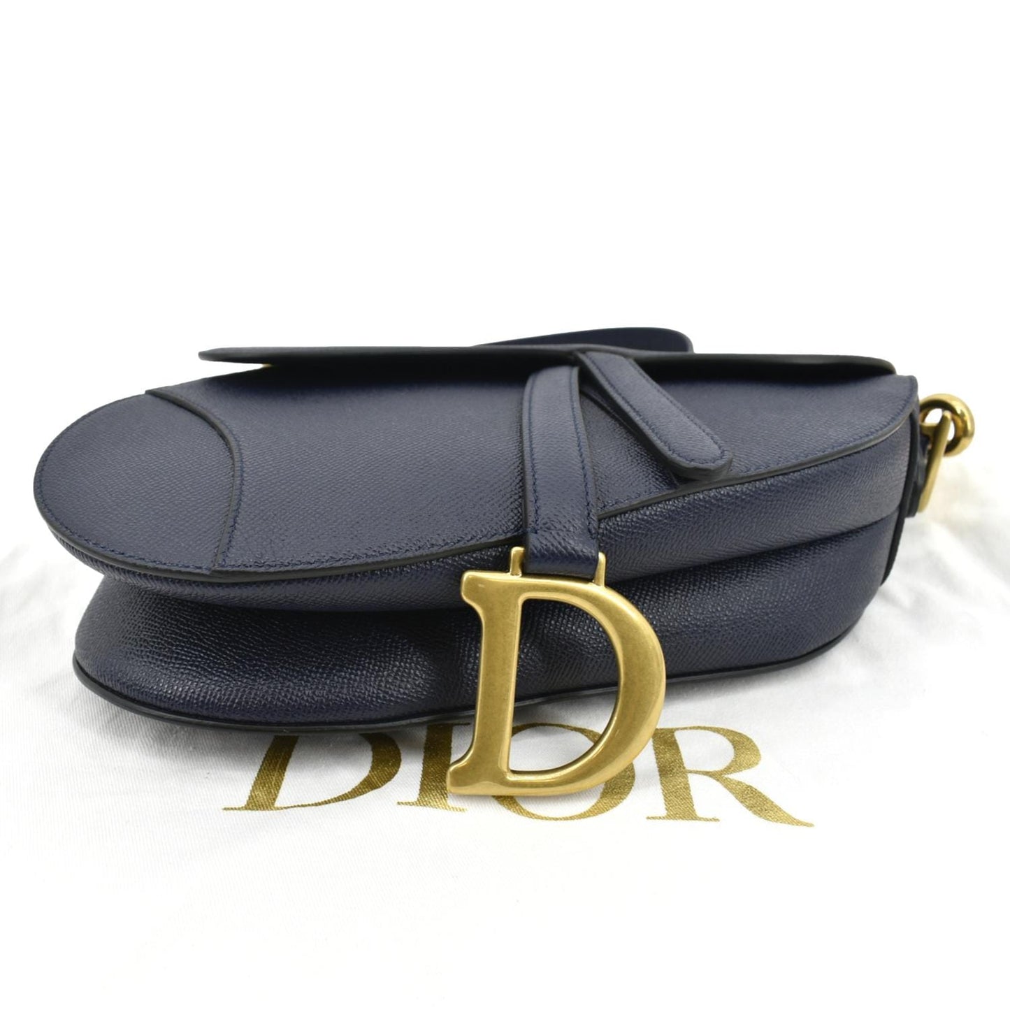 CHRISTIAN DIOR Saddle Grained Calfskin Leather Shoulder Bag Royal Blue