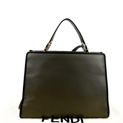 FENDI Runway Shopper Leather Tote Shoulder Bag Grey