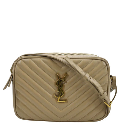 YVES SAINT LAURENT Lou Chevron Leather Camera Crossbody Bag Beige