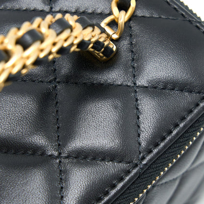 Chanel Leather Chain Top Handle Long Vanity Lambskin Black