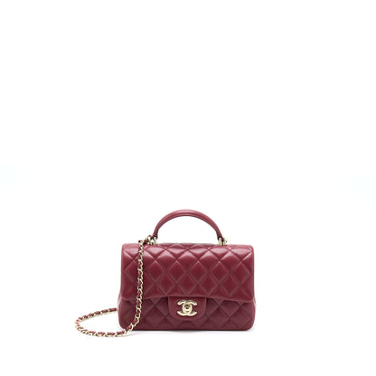 Chanel 22A Top Handle Mini Rectangular Flap Bag Lambskin Burgundy L