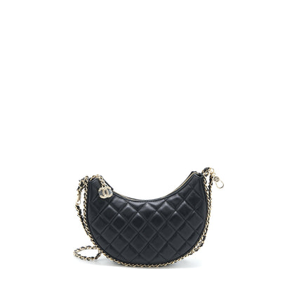 Chanel Small Moon Hobo Bag Lambskin Black L (Microchip)