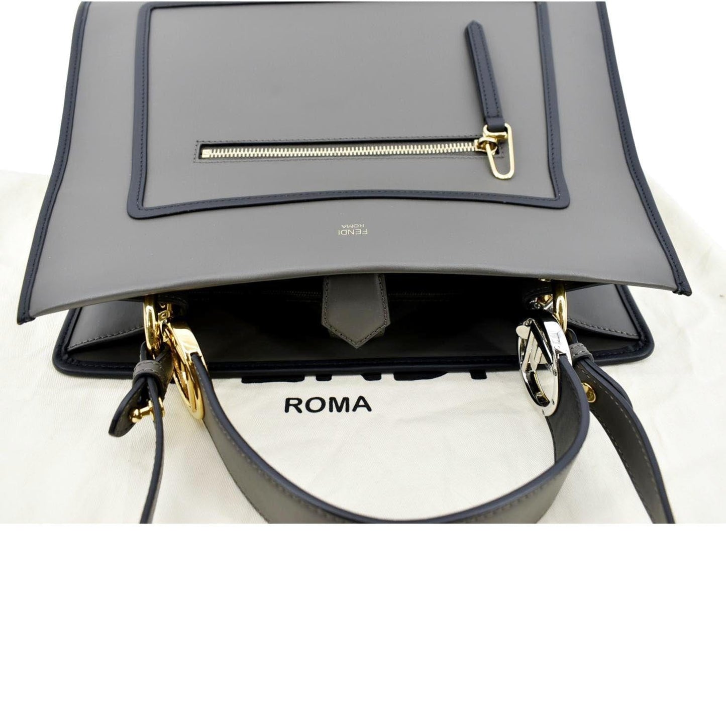 FENDI Runway Shopper Leather Tote Shoulder Bag Grey